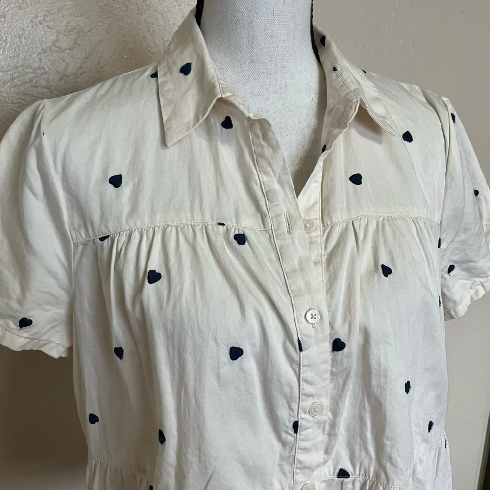 SOLD E Madewell Seamed Heart Print Button Down Short Sleeve Shirt Womens Medium - Picture 7 of 11